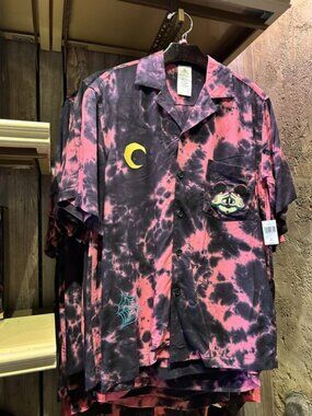 Disney Shirt Adult Black Pink Mickey Mouse Halloween Tie Dye Button-up - LARGE